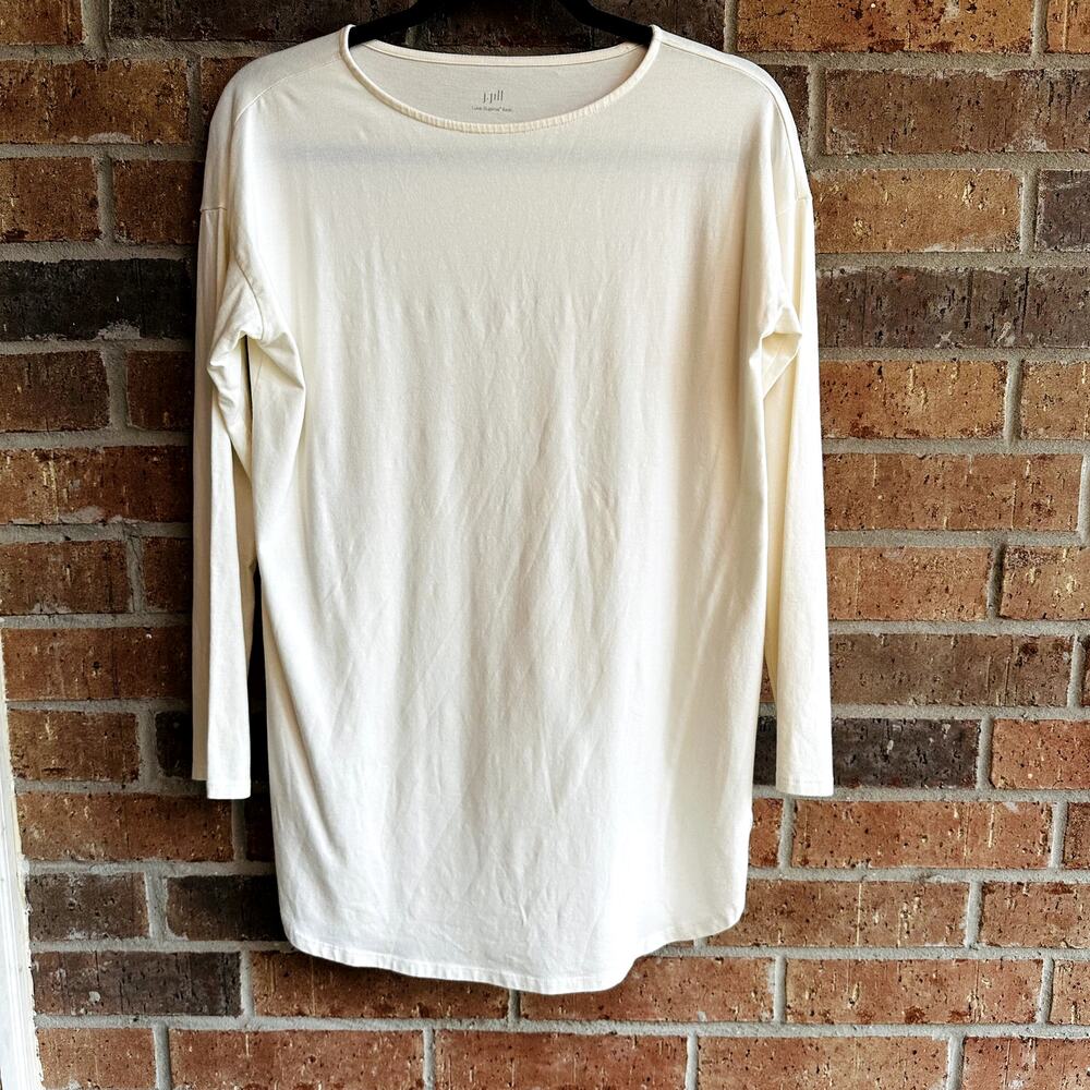 J.Jill Luxe Supima Women's Ivory Solid 3/4 Sleeve Round Neck Tunic Size XS